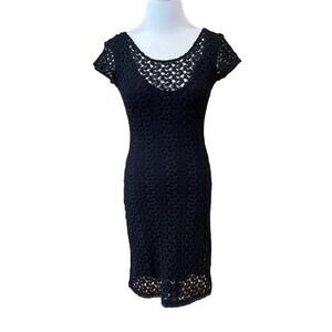 Free People Black Lace Dress Sz XS Short Sleeve Black Knit Dress Goth Emo Dress